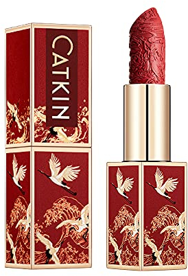 CATKIN Lippenstift Rot Semi-Matt Finish, Nudetöne, Schimmernder mit Glänzender Oberfläche, Farbintensität Langanhaltend Pflegender Lippen-Stift, Vegane Formel