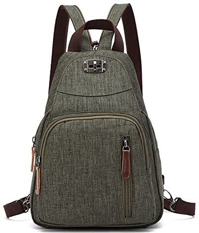 FANDARE Retro Brusttasche Sling Bag Klein Rucksack Schulranzen Umhängetasche Schulrucksack Sporttasche für Damen Herren Pendeln Schule Freizeit Reise Daypacks Dauerhaft Polyester Armeegrün