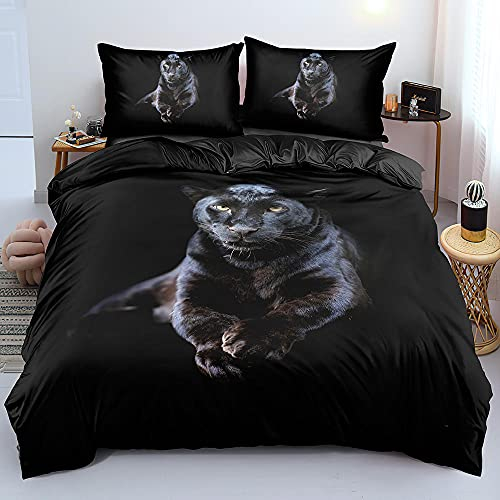 Bettwäsche 155x200 cm Schwarzer Panther Tier1 Bettbezug Sommer mit ReißVerschluss und 2 Kissenbezug 80x80 cm ( Weiche Mikrofaser ) für Kind Jugendliche