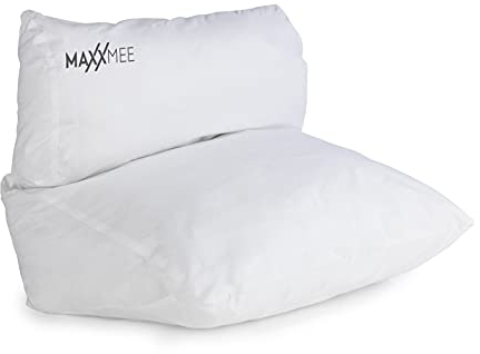 MAXXMEE Flip-Kissen | Flexibles Doppelkissen mit atmungsaktiver Füllung | Stützt, federt und polstert den Kopf, die Beine, den Rücken etc. | Optimale Passung je nach Sitzposition [weiß]