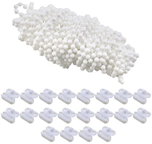 ECSiNG Chaîne à billes de 10 mètres pour store vénitien vénitien vertical avec 20 connecteurs de chaîne à perles, cordon pour réparation de stores enrouleurs, Blanc