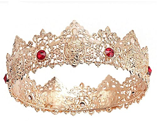 King Men Tiara Krone Imperial Mittelalter Stirnband Kristall Festzug für Hochzeit Halloween Messe Kostüm Geburtstag (Gold)