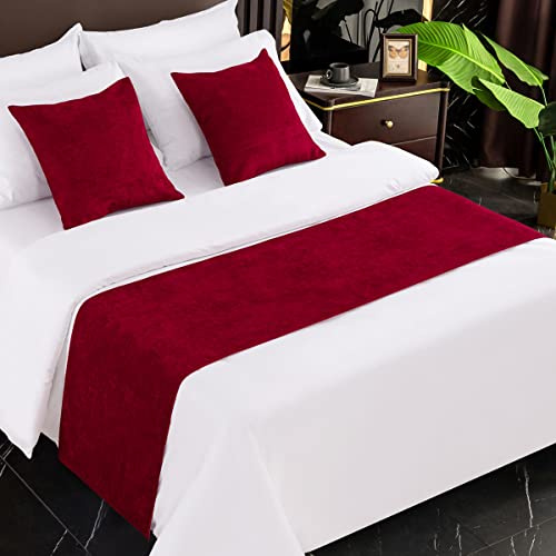 AMBERIS Camino De Cama Rojo, Bufanda De Cama Moderna De Chenilla Suave Que No Se Decolora (Las Fundas de cojín se Venden por Separado)