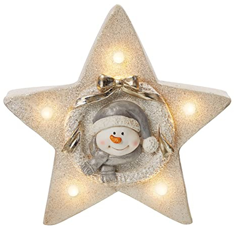 Hellum LED Dekofigur Stern mit Schneemann, mit Timer, Weihnachten, warmweiß, batteriebetrieben (3xAA Nicht inkl.), 52x45x25cm, für Innen, Winter-Dekoration, 524031