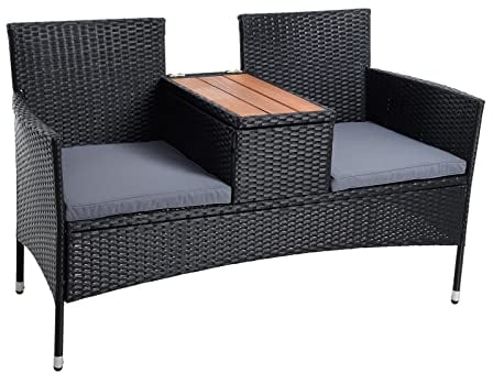 ESTEXO Polyrattan Gartenbank Bank Sitzbank 2-Sitzer Rattan Gartenmöbel Set Gartenset Balkonmöbel Sitzgarnitur Schwarz