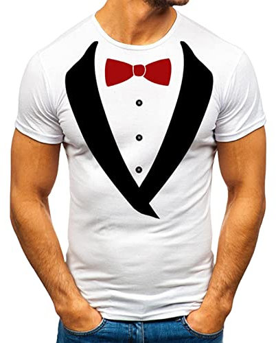 Lustig T-Shirt für Herren Gefälschte Zwei Smoking Krawatte Tuxedo Anzug Aufdruck Funshirt Sommer Klassisch Crew Neck Kurzarm Shirt Tee Slim Fit Muskelshirt Laufsport Trainingsshirt