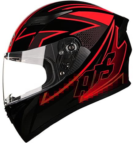 Lightweight Full Face Motorcycle Street Bike Helmet with Clear/Tinted Sun Visor Unisex Adult Comfortable Motorbike Moped Helmet for Youth Men and Women, DOT/ECE Approved,Black Red A,L