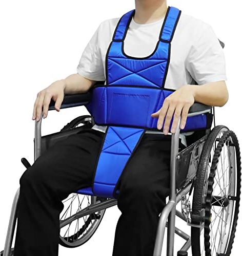 LOSCHEN Harnais de fauteuil roulant antidérapant et respirant pour tout le corps - Ceinture de sécurité pour personnes âgées et patients (bleu)