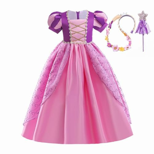MISS & MR BM Rapunzel Dress Up for Girls – Deluxe Princess Costume Set with Wand, Hair Extensions & Sleeves | Kids Halloween, Birthday Party & Cosplay Outfit, Age 3-4 Years
