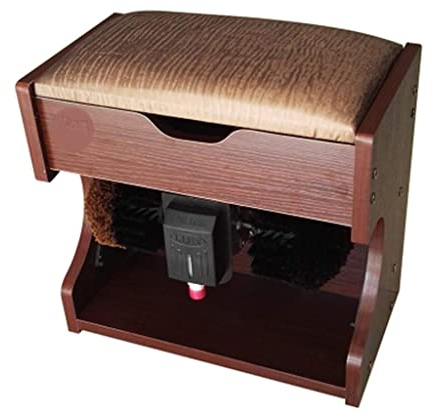 QHYXT Cireuse à Chaussures Heavy Duty Door Step Nettoyeur de Chaussures électrique Matériau en Bois Durable avec boîte de Rangement et Coussin Moelleux pour Bureau à Domicile (B)