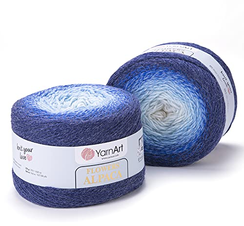 YarnArt Flowers Alpaca, 500 Gramm Bobbel Wolle Farbverlauf, 20% Alpaka Wolle, Bobble Strickwolle Mehrfarbig (409)