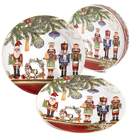 Set 2 Teller mit Weihnachts-Soldaten 22,5 cm aus Porzellan mit Farbbox Nàvel