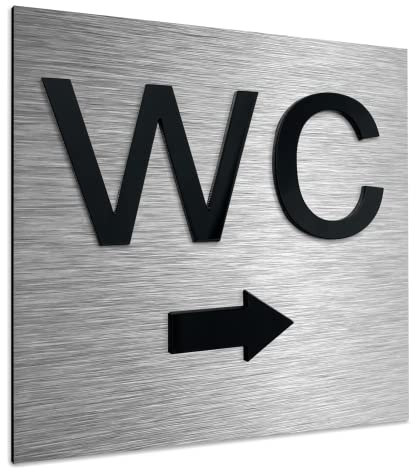 ALÚMADESIGNCO Panneau Toilette WC De Flèche Droite - Unisex Pictogramme Toilettes - Panneaux Toilet Directionnel - Plaque wc, Moderne Signalétique Salle De Bains - 120 x 120 mm