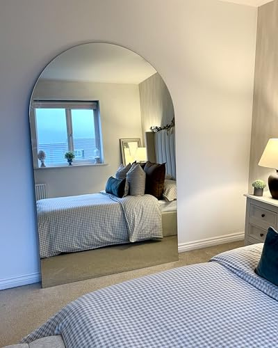 MirrorOutlet The Arcus - Frameless Modern Full Length Arched Leaner/Wall Mirror 74 X 47 (190CM X 120CM) Silver Mirror Glass with Black wooden Backing - Polished Edging