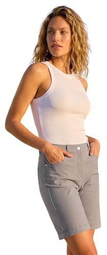 Roman Stretch Shorts for Women UK Ladies Pull On Turned Hem Cut Off Bengaline Mom Boyfriend Boy Denim Casual Cropped Pants Capri Slim Fit Turn Up Summer Crops Mother