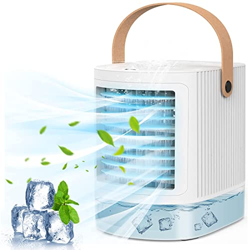 Condizionatore Portatile, Raffreddatore D'aria Portatile Evaporativo Ventilatore Climatizzatore Portatile, 3 livelli di umidificazione, 7 colori luce notturna, 3 velocità, per Casa e Ufficio