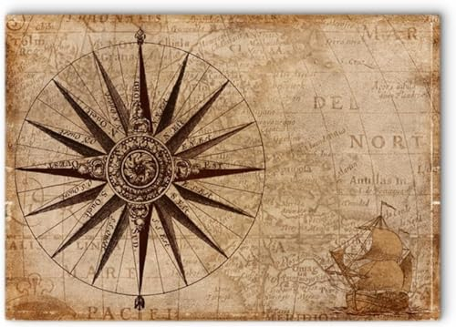 Tischsets 4er als abwaschbare Martitim Tischdeko - Platzsets Schiff Kompass braun als Tischuntersetzer - Platzdeckchen als Tischunterlage für Esstisch Wohnzimmer Tisch