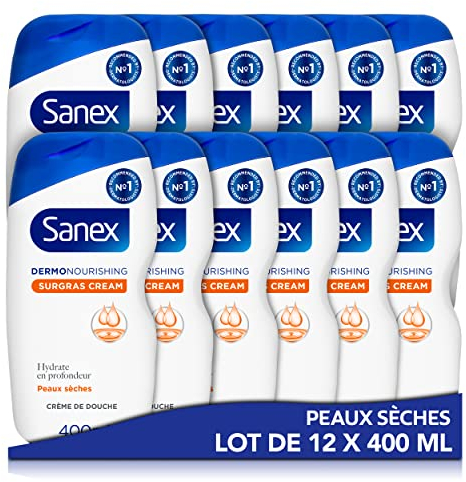 SANEX - Dermo Nourrissante Surgras - Gel douche formule Crème - Pour Toute La Famille* - Développée Avec Des Dermatologues - Hydrate En Profondeur La Peau Sèche & Protège - Lot de 12 X 400mL
