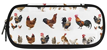 Dolyues Federmäppchen für Mädchen und Jungen, großes Federmäppchen, Stifteetui, tragbar, für die Schule, Schreibwaren, Make-up-Taschen, Huhn-Weiß, Taschen-Organizer