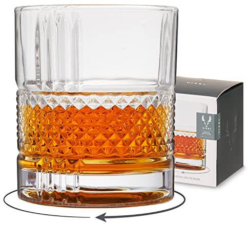 Viski Revolve - Vaso de whisky giratorio, vaso de bourbon único, vaso de cóctel antiguo, vaso escocés con corte de cristal, juego de 1, 10 onzas