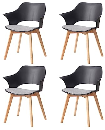 GrandCA HOME Lot de 4 Chaises de Cuisine Nordiques Chaise de Salle à Manger avec Pieds en Bois Massif, Chaises Rembourrées pour Chambre, Salon, Cuisine, Noir