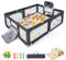 COSTWAY 207 x 145cm Laufstall Baby Faltbar, Laufgitter mit Matratze, Basketballkorb, Fußballnetzen, 50 Spielbällen, Krabbelgitter mit atmungsaktivem Netz, Tragetasche für Kleinkinder(Groß, Dunkelgrau)