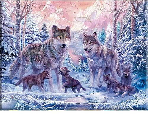 NAIMOER Loup Peinture Diamant Adulte, Diamond Painting Animaux Complet, Diamond Painting Noël Kit Enfants Diamant Strass Point de Croix Cristal Painting pour Murale Décor 30x40cm