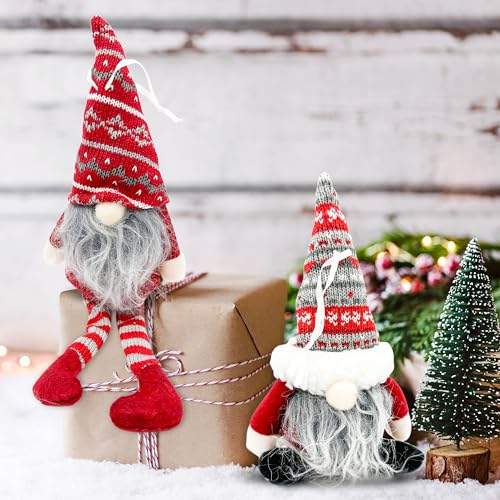 Lets Go Crimbo 2 Stück Weihnachtswichtel Baumschmuck handgefertigt Gonk Nordic Gnom Plüsch Ornamente Weihnachten Zwerg Elf Haushalt Filz Dekoration Sitzen auf Regal oder hängen Sie in Weihnachtsbaum