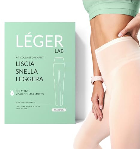 Collant Bendaggi Drenanti Anticellulite Ricaricabili | Migliori delle BENDE | Gel Attivo ai Sali del Mar Morto | Leggins azione Snellente Drenante gambe con il 98% di ingredienti naturali | LÉGER LAB