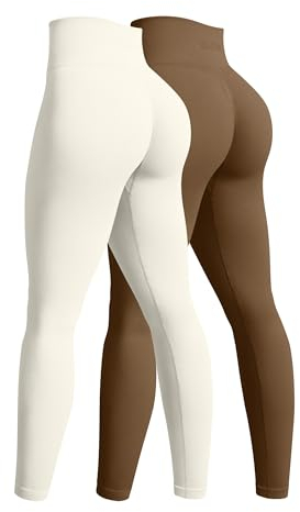 OQQ 2-teilige Yoga Leggings für Damen Nahtlos Workout Hohe Taille Po-Lifting Athletische Leggings Kaffee Beige