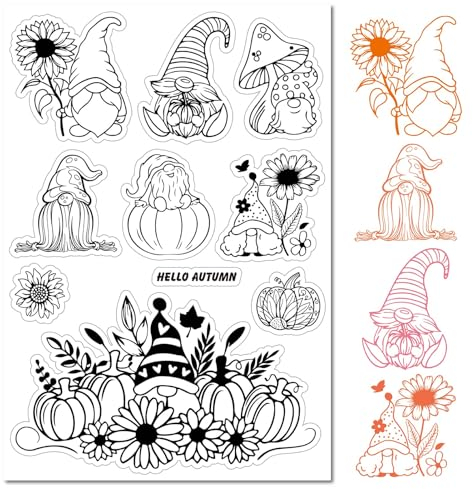 craspire GNOME Autumn Clear Rubber Stamp Sunflower Umbrella Pumpkin Dwarf Transparent Silicone Seals Stamp for Thanksgiving Journaling Card Making DIY Scrapbooking Handmade Photo Album Notebook Decor