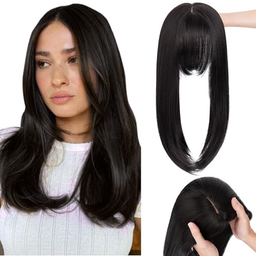 TESS Clip in Hair Topper mit Bangs Dunkel Braun, 45 cm Lang for Thinning Hair Pony Haarteil, 4 Clips Hair Toppers Für Frauen für den täglichen Gebrauch, Fotografie und Party 175 g