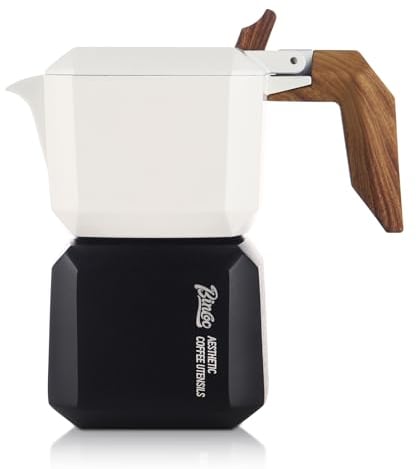 Bincoo Cafetera espresso creativa para estufa, 2 tazas, cafetera Moka de doble válvula, cafetera italiana de aluminio para camping, 120 ml (blanco y negro)