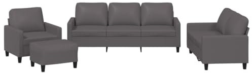vidaXL Sofagarnitur 4-TLG., Sessel Couch mit Kissen Fußhocker, Sofa Wohnzimmersofa mit Armlehnen, Couchgarnitur Designsofa Sitzmöbel Polstermöbel, Grau Kunstleder