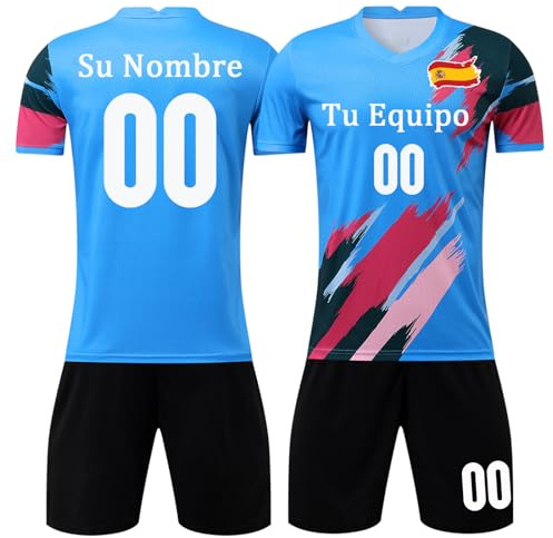 OPUTWDF Personalizable Camiseta Futbol Equipacion Futbol Niño Hombre Conjunto Futbol Niño Camiseta y Pantalón con Nombre Número Logotipo del Equipo