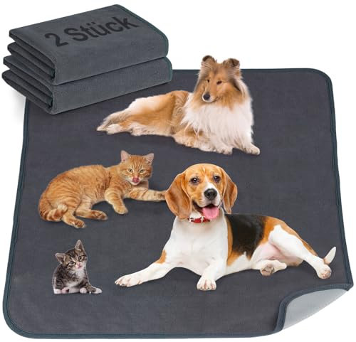 Welpen Unterlagen 2 Stück 90 x 150 cm Inkontinenzunterlage Waschbar PIPI Pads für Meerschweinchen Hunde Wiederverwendbare Hundetoilette Hundeteppich Schnell Absorbierend Auslaufsicher rutschfest Grau