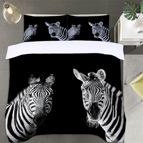 Zebra Bettwäsche 135x200 Einfach Bettwäsche-Sets, 3D Microfaser Bettbezug 3Teilig Duvet Cover mit Reißverschluss und 2 Kissenbezug 80x80cm