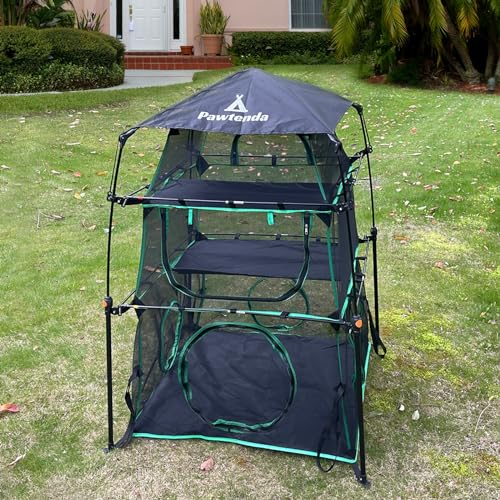 Pawtenda Catio Outdoor Katzengehege, 3-lagiges Outdoor-Katzenzelt für Indoor-Katzen, tragbare Katzenzelte für draußen, faltbarer Katzen-Laufstall im Freien, geschlossen, unterstützt mehrere