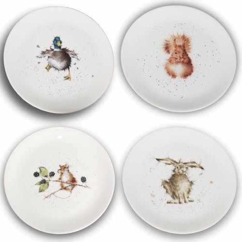Wrendale Designs Porzellan-Kuchenteller Hase Ente Maus Eichhörnchen ca. 20,5cmD Frühstück Kaffee Kuchen Nachtisch Vorspeise von der britischen Künstlerin Hannah Dale zum Essen servieren & als Geschenk