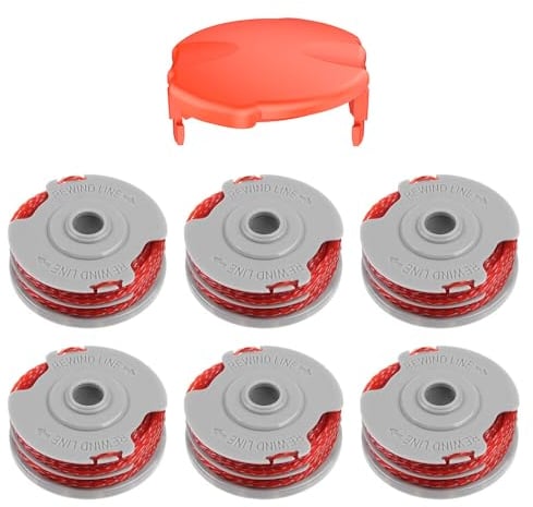 Gobesty 6 Pack Flymo FLY021 Strimmer Spool, 1.5mm 11m Double Autofeed Spool & Line, with 1 FLY060 Spool Cover, Strimmer Spool Line Compatible with Flymo Contour XT/500E/500 XT