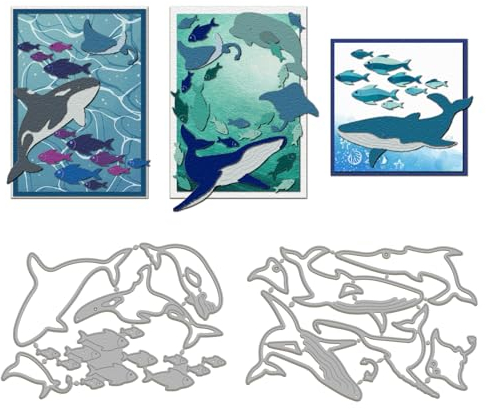 GLOBLELAND Walfisch Metall Stanzschablone Sommer Ozean Hintergrund Papierpräge Stanzschablonen Set Meerestiere Stanzformen für Kartenherstellung DIY Papier Scrapbooking Handgefertigtes Fotoalbum