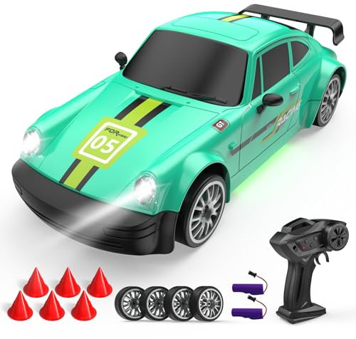 1:20 RC Auto 20km/h, 4 WD Ferngesteuertes Auto mit 2 Akku 2.4Ghz rc Drift car Mit 6 Hindernissen und 4 Ersatzreifen für Kinder ab 8 Jahre (grün)