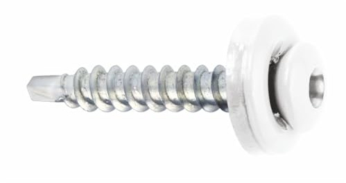KLIMAS Spenglerschrauben Trapezblechschrauben Bohrschrauben mit EPDM Dichtscheibe für Holzunterkonstruktionen Torx TX-20 (RAL9003 - Signalweiß)