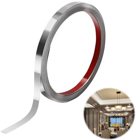 SVUPUE Wandleiste, Zierleisten Selbstklebend, 5m x 1cm Wandleisten Selbstklebend Edelstahl, für die Dekoration von Zimmern und Wohnräumen, Silber