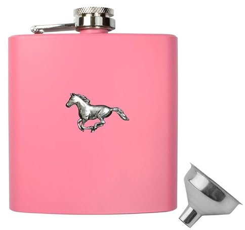 6oz Pink Galloping Horse Hip Flask with Filling Funnel
