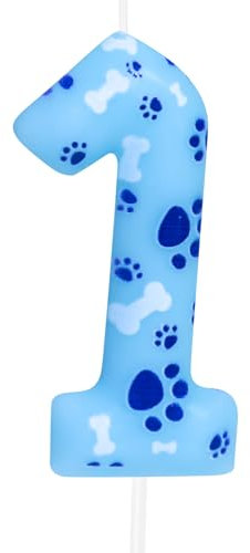 Cxryrzhe 1st Birthday Dog Paw Number 1 Candle - Blue - Themed Dog Paw Print Cake Topper Decoration for Kids Boy Girl Party Supplies