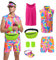 OPAEHJF 80er Jahre Workout Kostüme für Herren, 80er Jahre Outfit Herren Set,mit Bauchtasche, Sonnenblenden Hut, Handgelenkbänder, für Halloween Karneval Cosplay kleidung (XL)