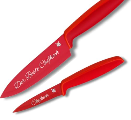Exklusives WMF Touch Messerset 2-teilig mit Schutzhülle – Rotes Küchenmesser-Set mit Wunschgravur, Perfekt als personalisiertes Geschenk