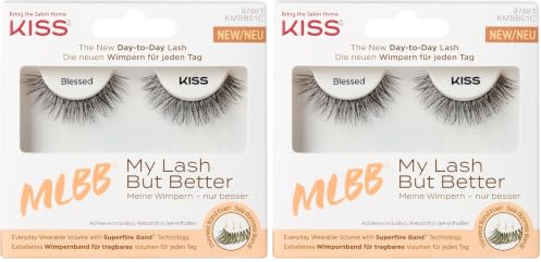 KISS My Lash But Better Collection 1 Paar künstliche Wimpern, No Filters, natürliches Volumen, Fake Lashes mit KISS Flexi-Wimpernband, inklusive Wimpernkleber Schwarz (Packung mit 2)