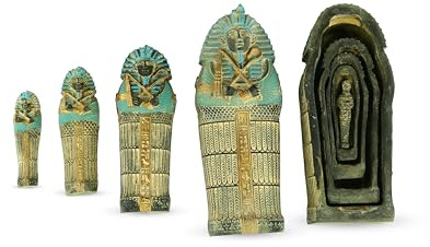 Set von König Tutanchamun Sarkophag, groß, einzigartig, schwarzer Stein, Handkunst mit winzigen Details, hergestellt in Ägypten mit Sorgfalt und Liebe